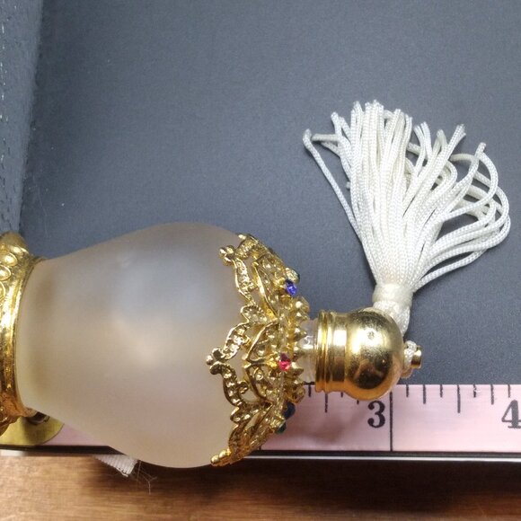 Frosted Glass Small Perfume 3'' Bottle with Rhinestones gold tone - Picture 5 of 5